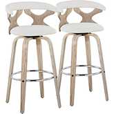 Gardenia 30" Swivel Bar Stool in White Washed Wood & Cream Fabric with Chrome Footrest (Set of 2)